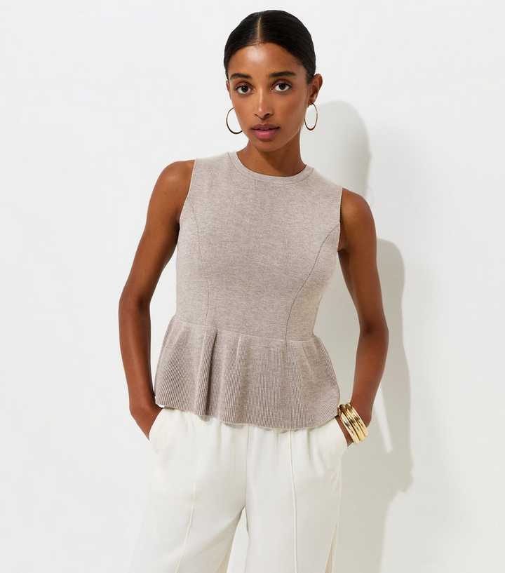 Mink Compact Knit Peplum Waist Vest Top