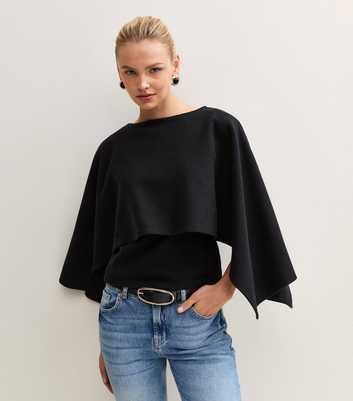 Black Soft Touch Layered Cape Top