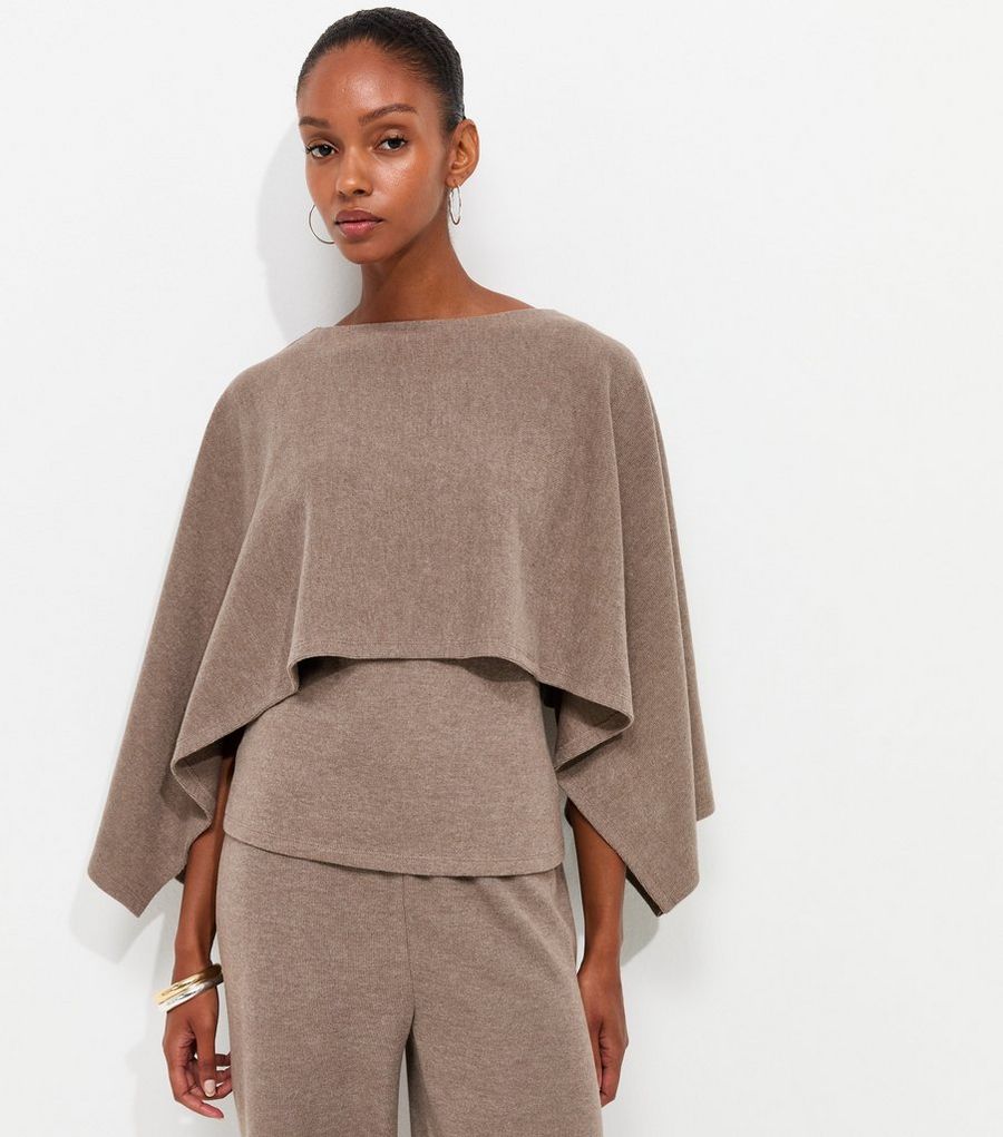 Dark Mink Soft Touch Layered Cape Top