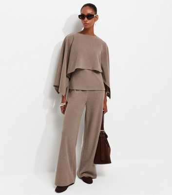 Dark Mink Cotton Rich Soft Touch Wide Leg Trousers