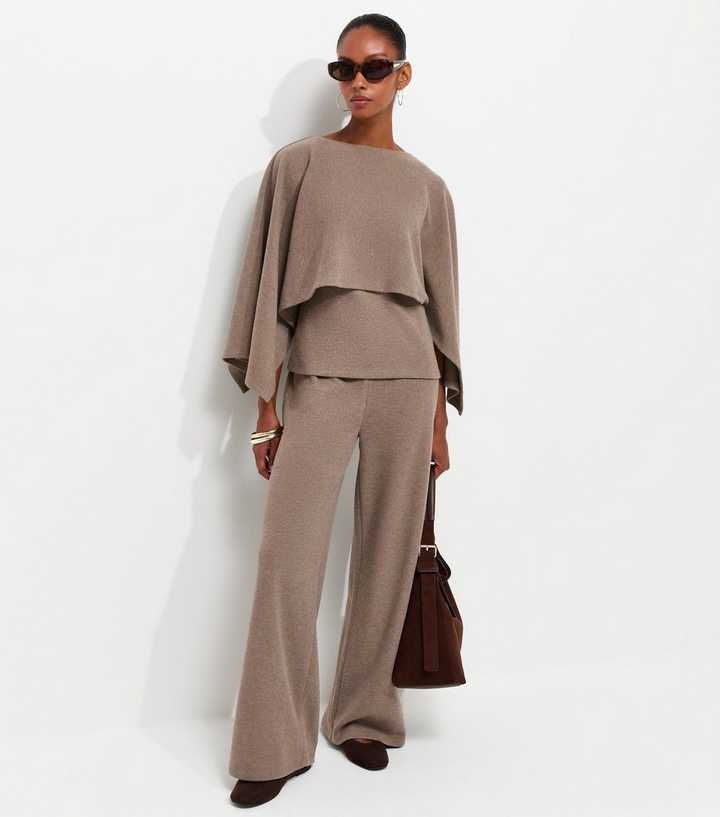 Dark Mink Cotton Rich Soft Touch Wide Leg Trousers
