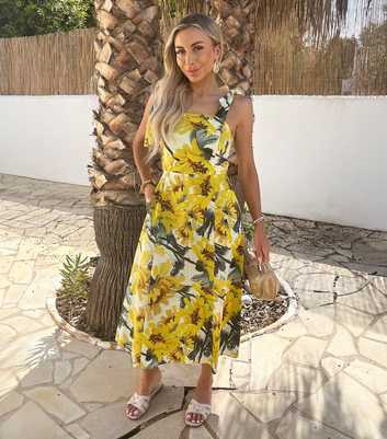 AX Paris Yellow Sunflower Print Tie Strap Midi Dress