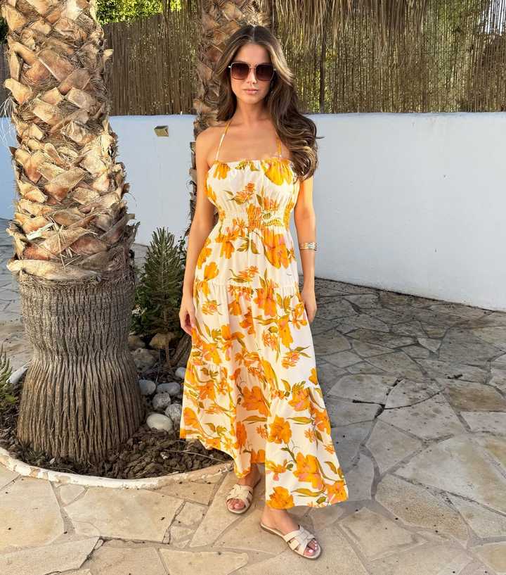 AX Paris Yellow Floral Tiered Halterneck Midi Dress