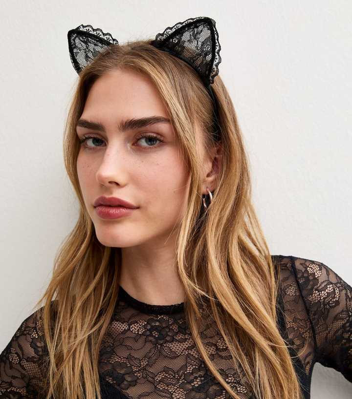Black Lace Cat Ears Headband