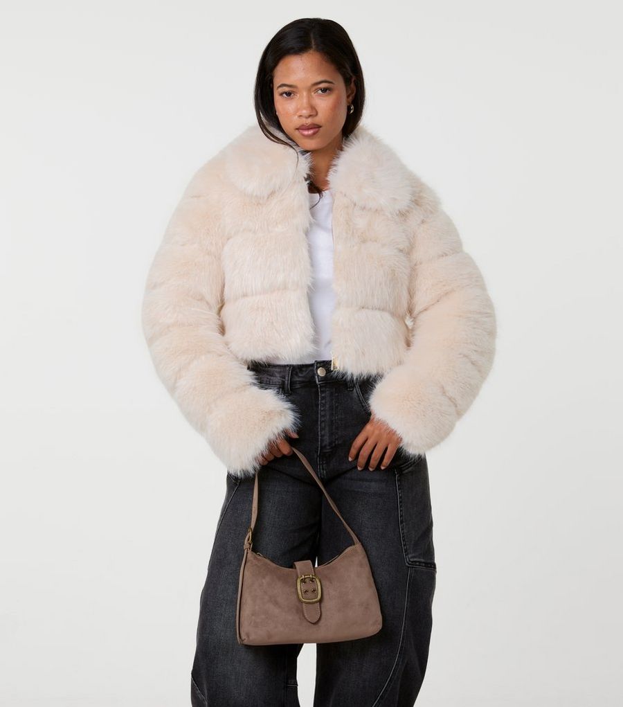 Cream Faux Fur Cropped Coat