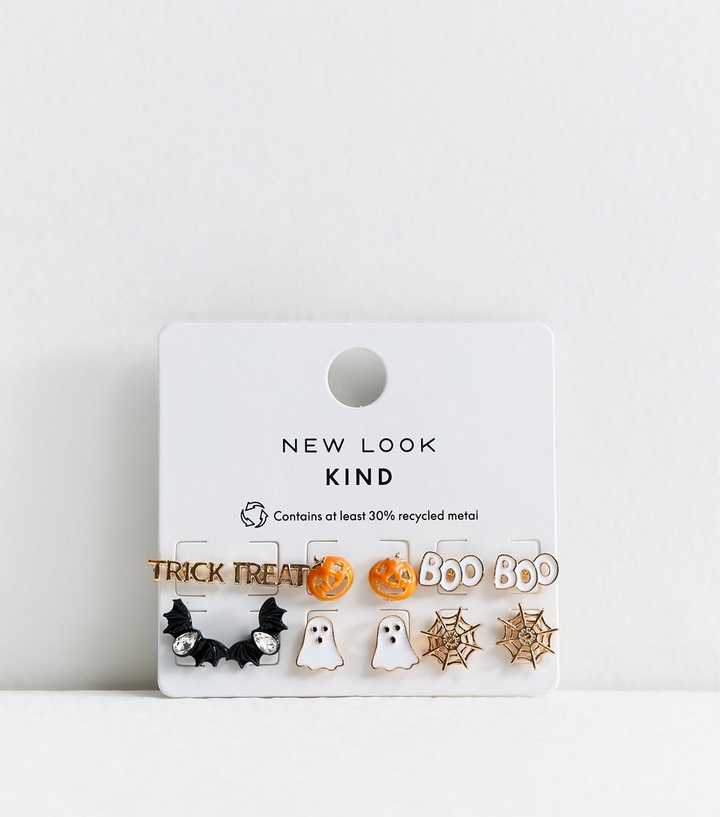 Gold Tone Pack of 6 Halloween Stud Earrings
