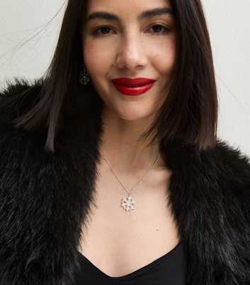 Silver Tone Christmas Diamante Snowflake Necklace