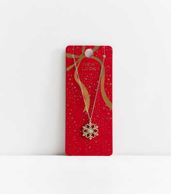Gold Tone Christmas Diamante Snowflake Necklace