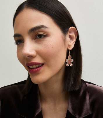Brown Christmas Glitter Gingerbread Drop Earrings
