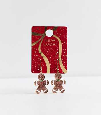 Brown Christmas Glitter Gingerbread Drop Earrings