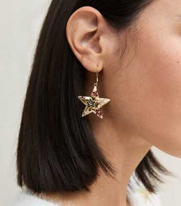 Gold Tone Christmas Star Drop Earrings