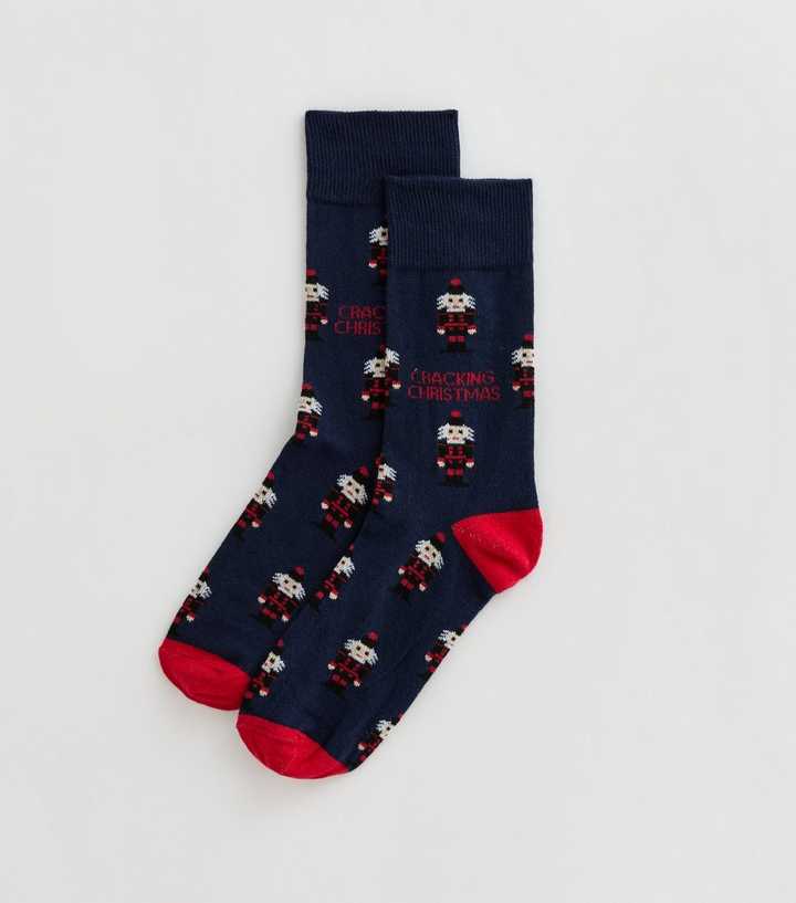 Mens Navy Cracking Christmas Nutcracker Pattern Ankle Socks