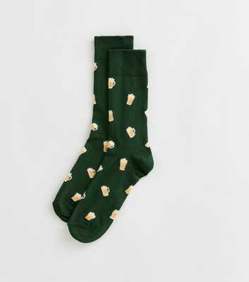 Mens Dark Green Beer Pattern Ankle Socks