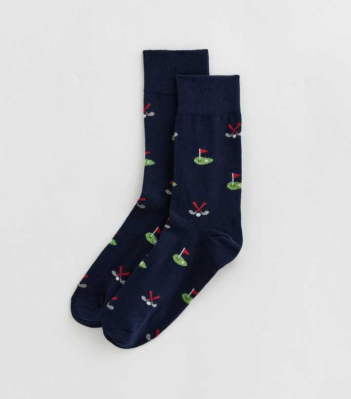 Mens Navy Golf Pattern Ankle Socks