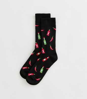 Mens Black Hot Sauce Pattern Ankle Socks