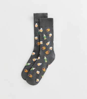 Mens Dark Grey Whiskey Pattern Ankle Socks