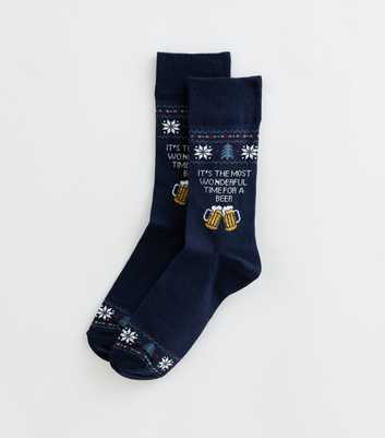 Navy Cotton Rich Christmas It's The Most Wonderful Time For A Beer Ankle Socks