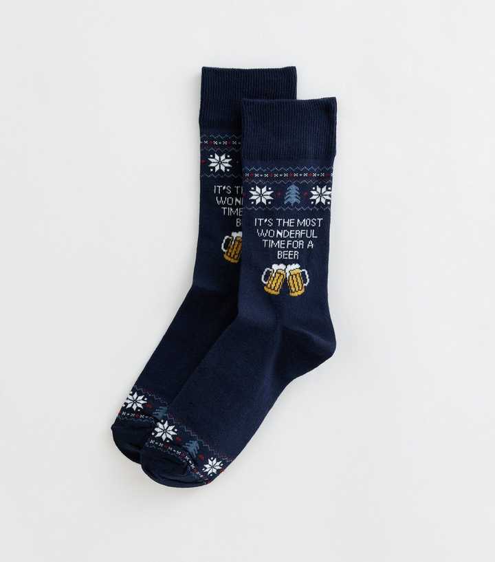 Navy Cotton Rich Christmas It's The Most Wonderful Time For A Beer Ankle Socks