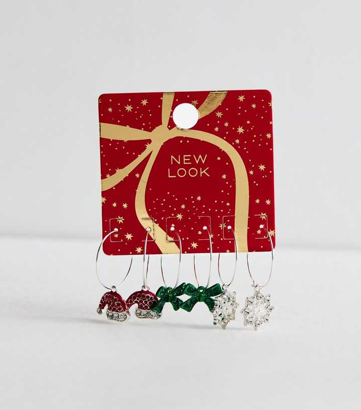 Pack Of 3 Silver Tone Christmas Charm Hoop Diamante Earrings