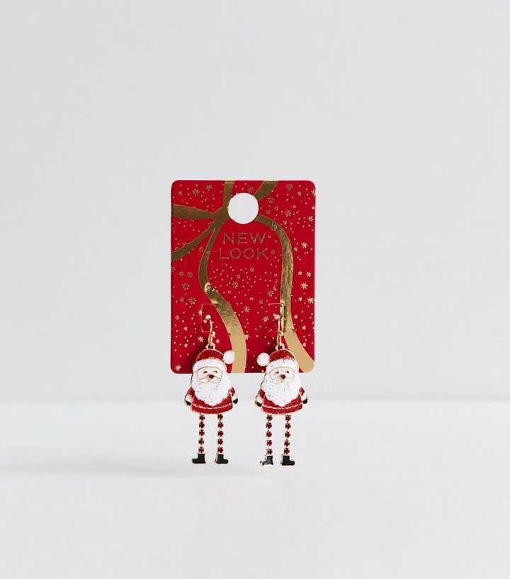Bright Red Christmas Glitter Santa Drop Earrings