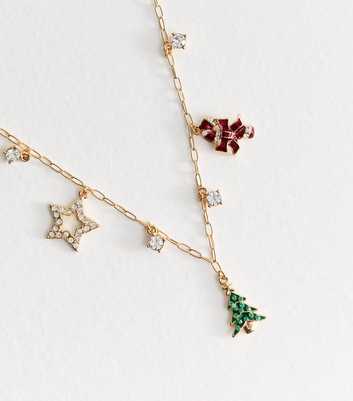 Gold Tone Diamanté Christmas Charm Necklace