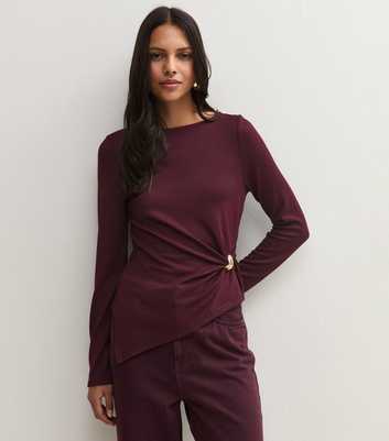 Burgundy Soft Touch Brooch long Sleeve Top