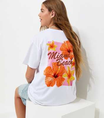 Girls Cotton Miami Beach Print Longline T-Shirt