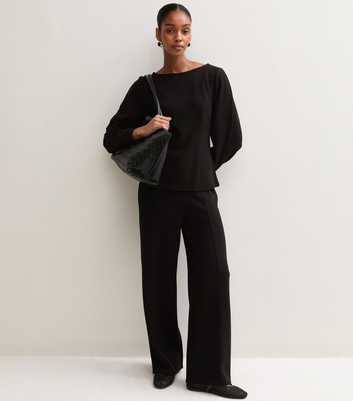 Black Front Seam Wide Leg Trousers