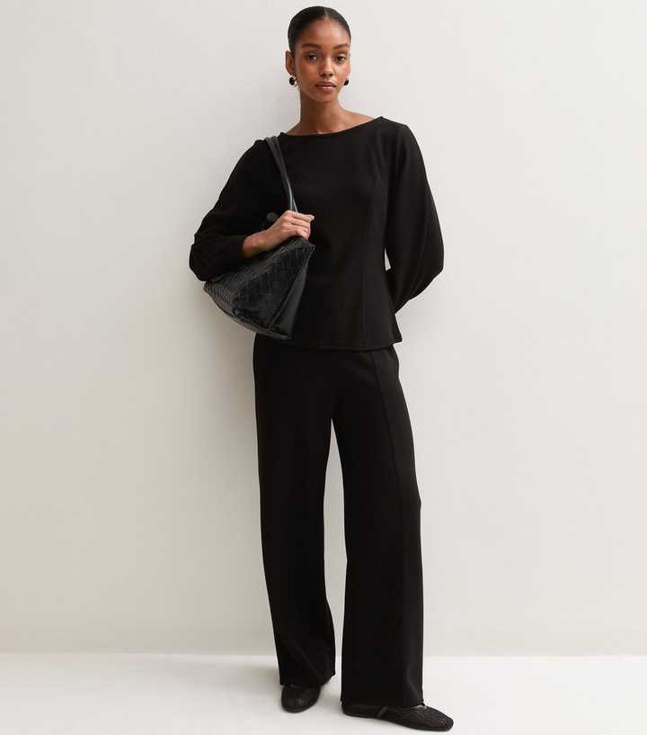 Black Front Seam Wide Leg Trousers