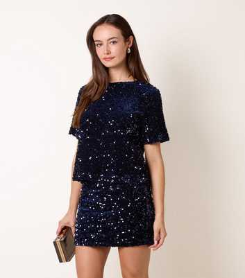 Blue Vanilla Navy Velvet Sequin T-Shirt