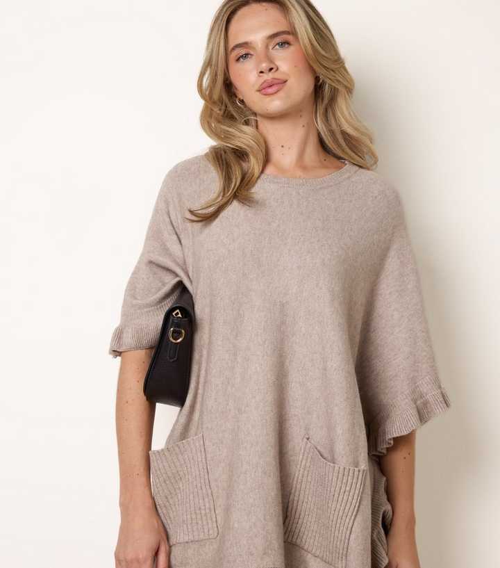 Blue Vanilla Oatmeal Knitted Frill Cape