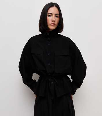 Black Long Sleeve Funnel Neck Shacket