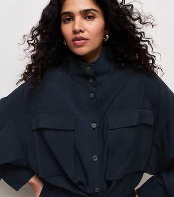 Navy Long Sleeve Funnel Neck Shacket
