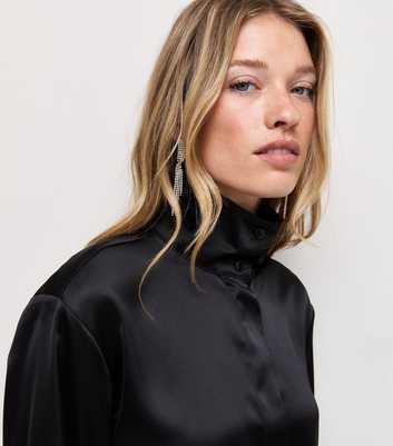 Black Satin Funnel Neck Shirt