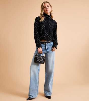 Black Spot Print High Funnel Neck Shirt