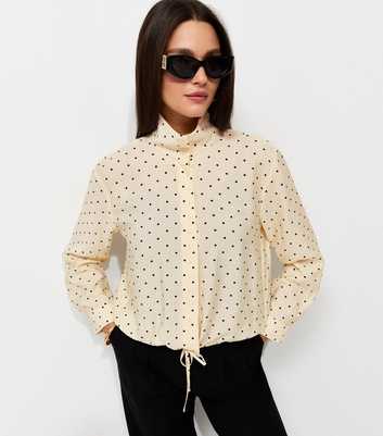 Cream Spot Print High Funnel Neck Shirt