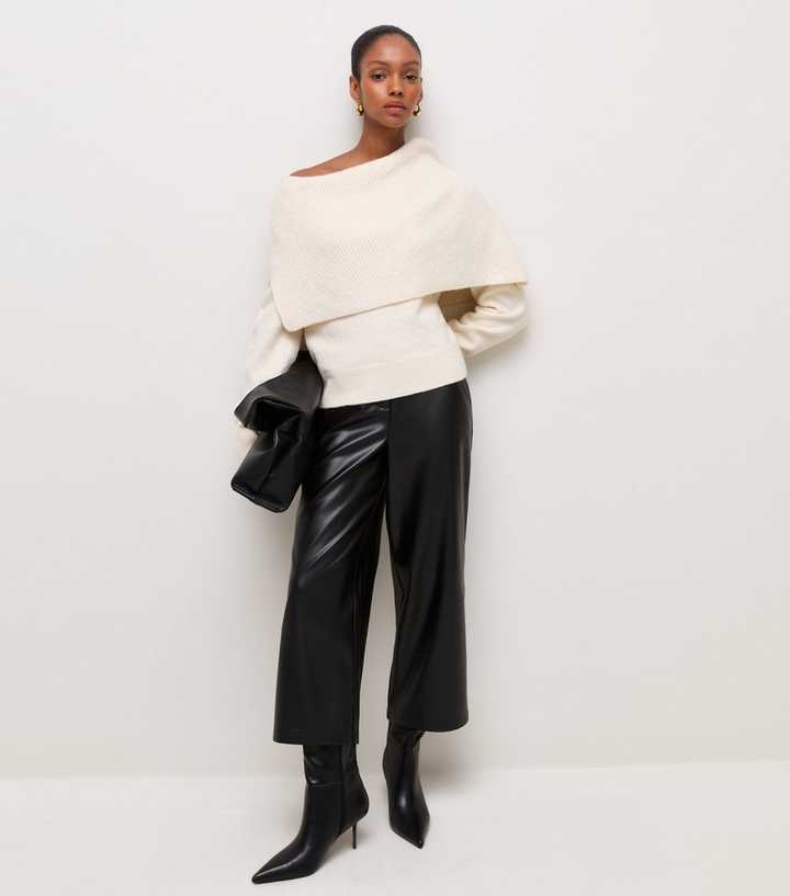 Black Faux Leather Wide Leg Culottes