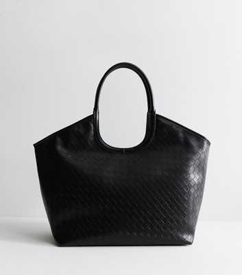 Black Faux Leather Woven Effect Tote Bag