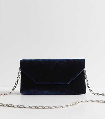 Navy Velvet Envelope Clutch Bag