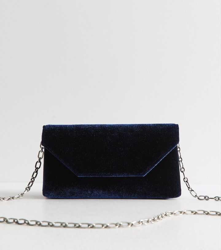 Navy Velvet Envelope Clutch Bag