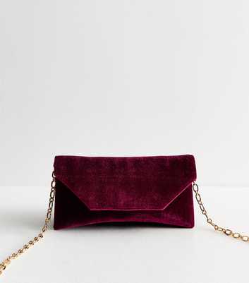 Dark Burgundy Velvet Envelope Clutch Bag