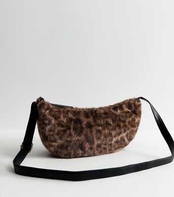 Brown Leopard Print Faux Fur Sling Crossbody Bag