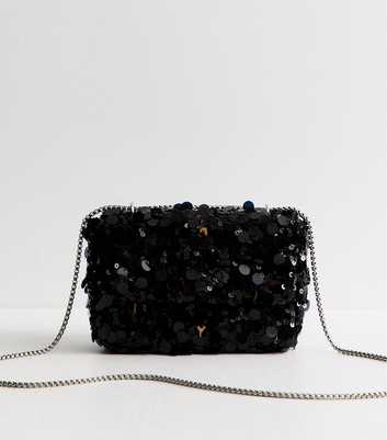 Black Cluster Sequin Chain Crossbody Bag