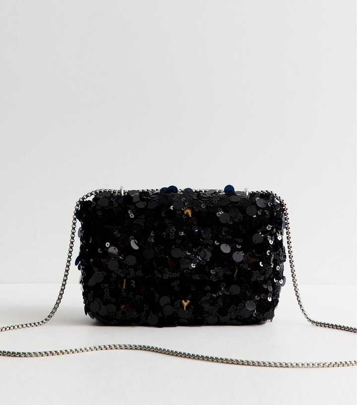 Black Cluster Sequin Chain Crossbody Bag