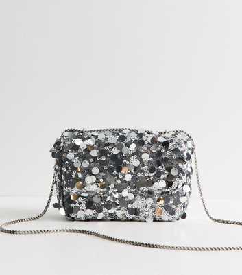 Silver Cluster Sequin Chain Crossbody Bag