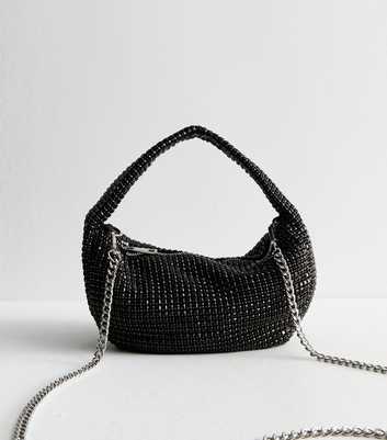 Black Rhinestone Embellished Grab Handle Bag