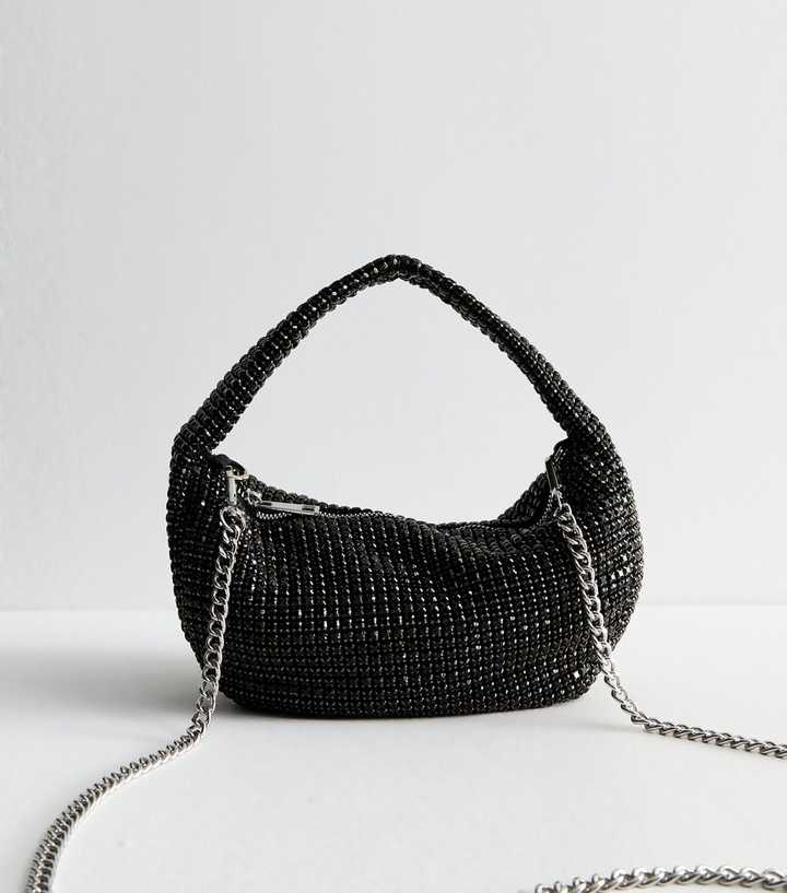 Black Rhinestone Embellished Grab Handle Bag