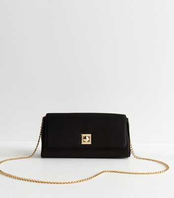 Black Satin Twist Front Clutch