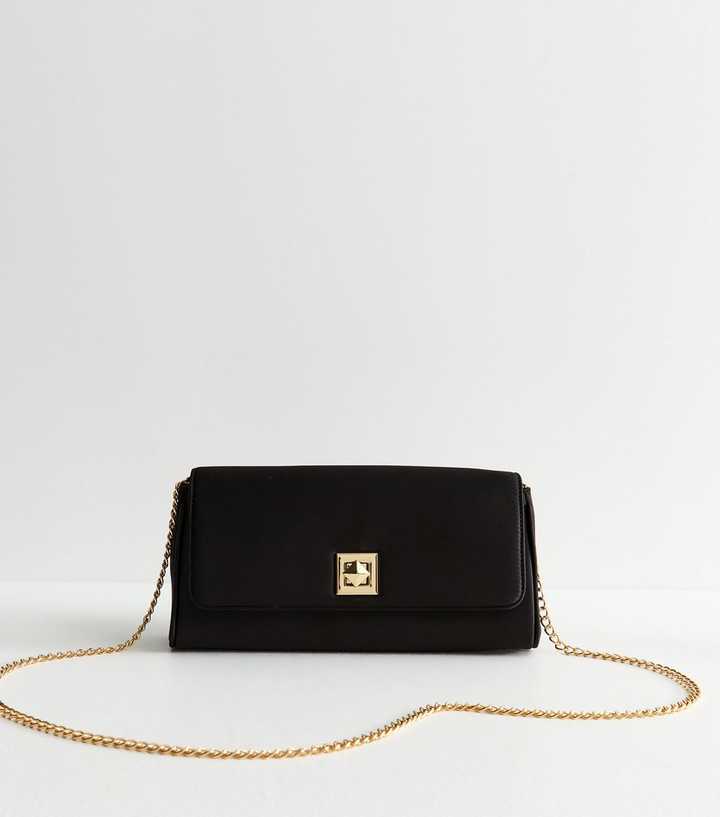 Black Satin Twist Front Clutch
