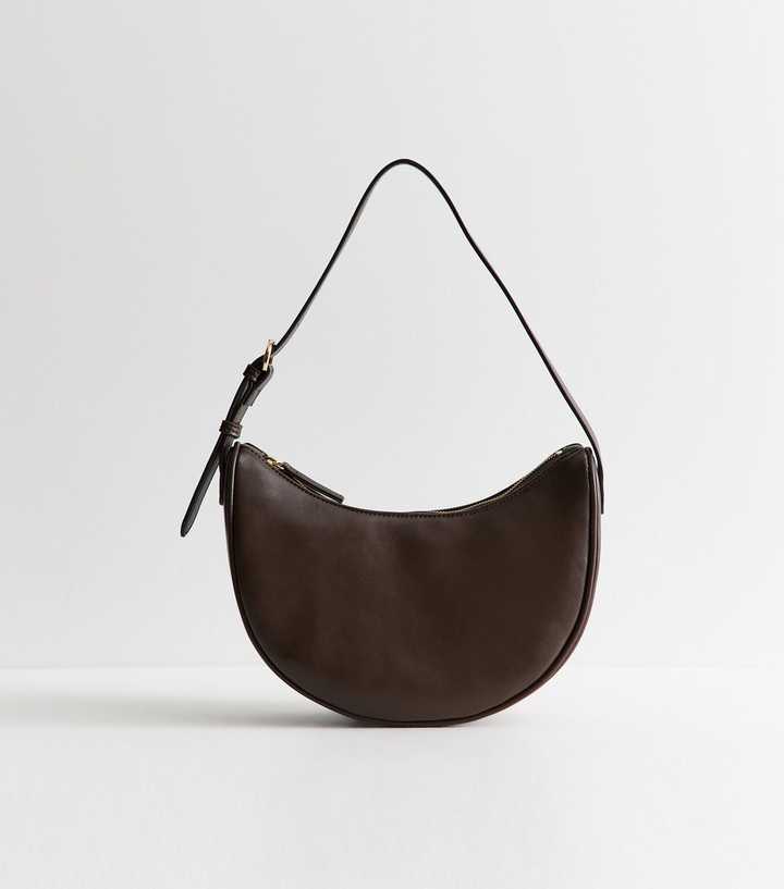 Dark Brown Faux Leather Scoop Shoulder Bag